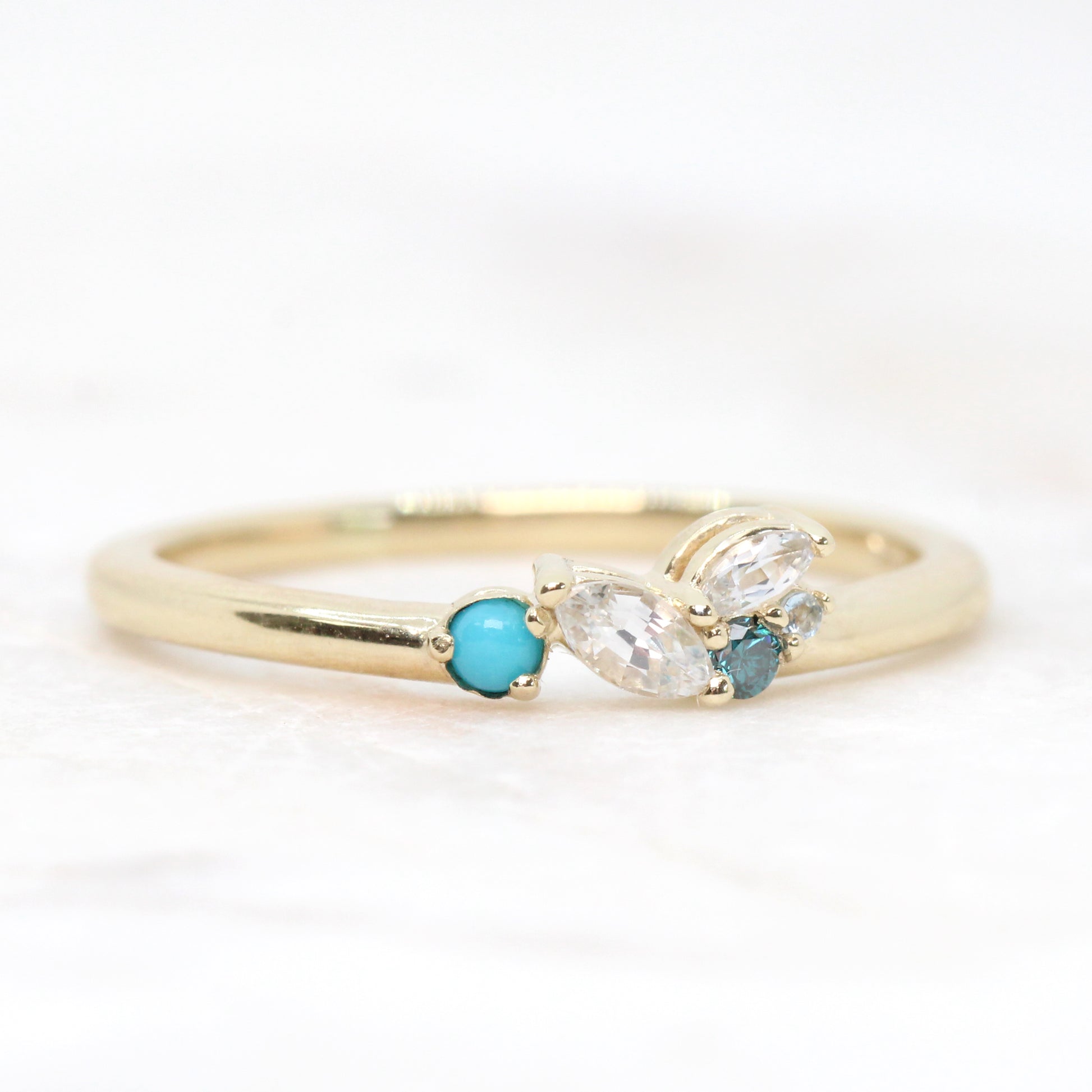 Anna Turquoise Aquamarine Sapphire Diamond Gemstone Cluster Stackable or Wedding Ring - Your choice of metal - Custom - Midwinter Co. Alternative Bridal Rings and Modern Fine Jewelry