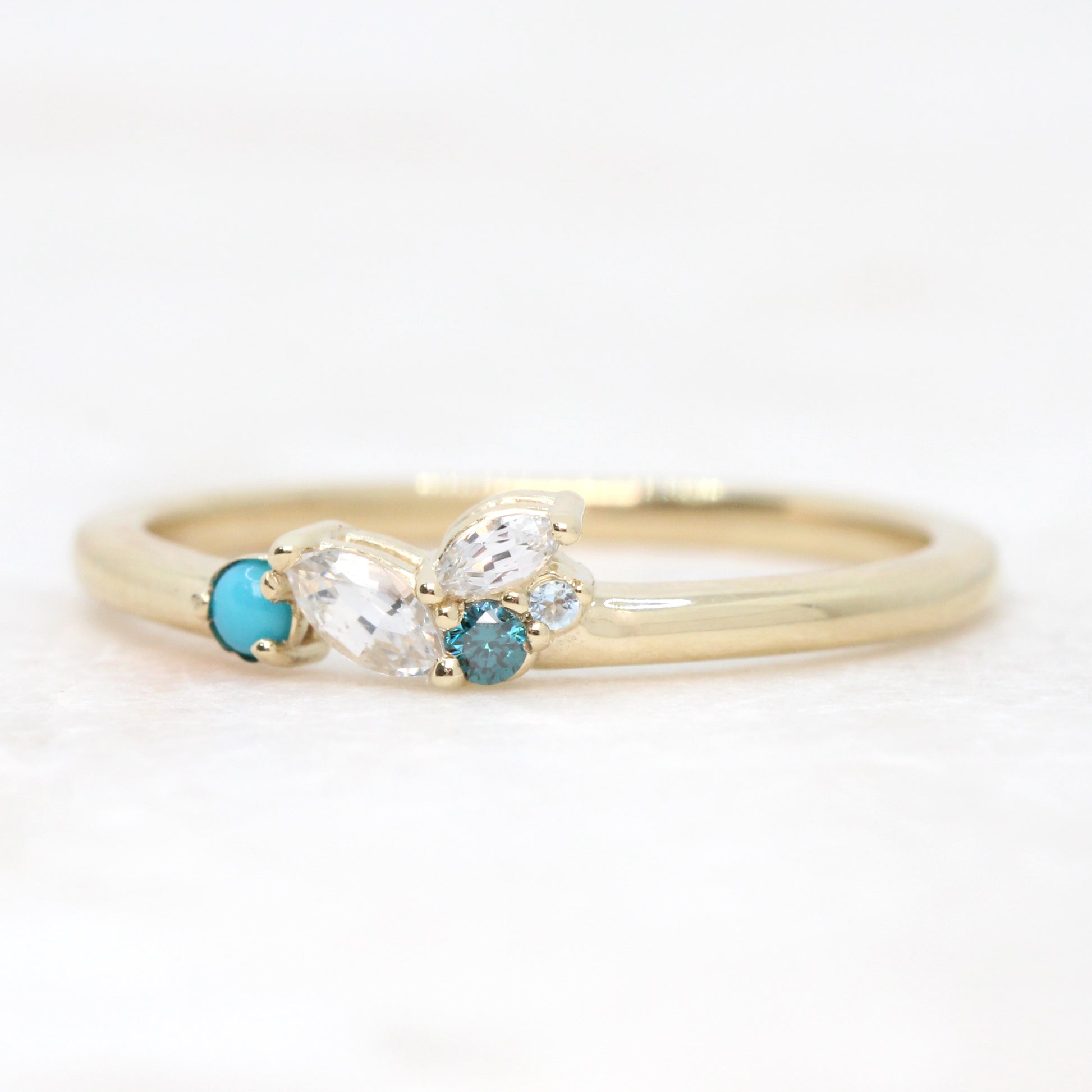 Anna Turquoise Aquamarine Sapphire Diamond Gemstone Cluster Stackable or Wedding Ring - Your choice of metal - Custom - Midwinter Co. Alternative Bridal Rings and Modern Fine Jewelry