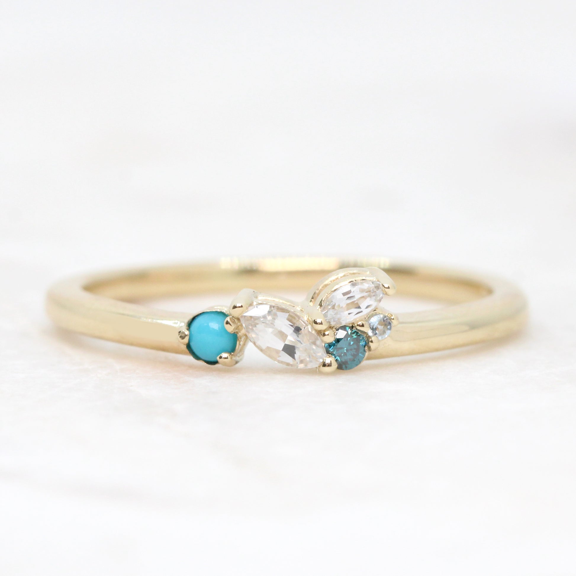 Anna Turquoise Aquamarine Sapphire Diamond Gemstone Cluster Stackable or Wedding Ring - Your choice of metal - Custom - Midwinter Co. Alternative Bridal Rings and Modern Fine Jewelry