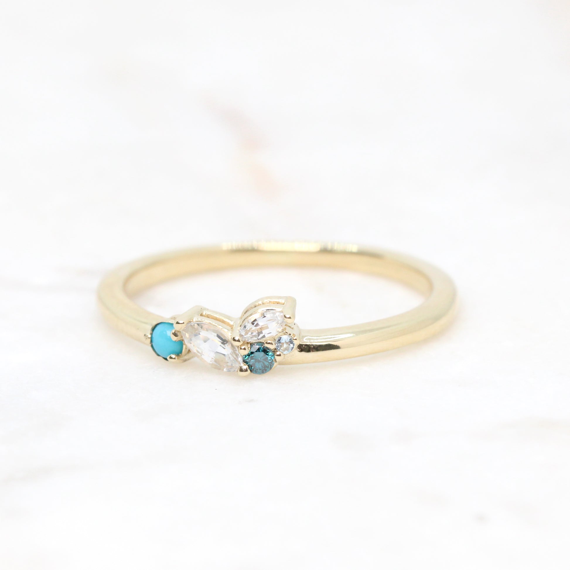 Anna Turquoise Aquamarine Sapphire Diamond Gemstone Cluster Stackable or Wedding Ring - Your choice of metal - Custom - Midwinter Co. Alternative Bridal Rings and Modern Fine Jewelry