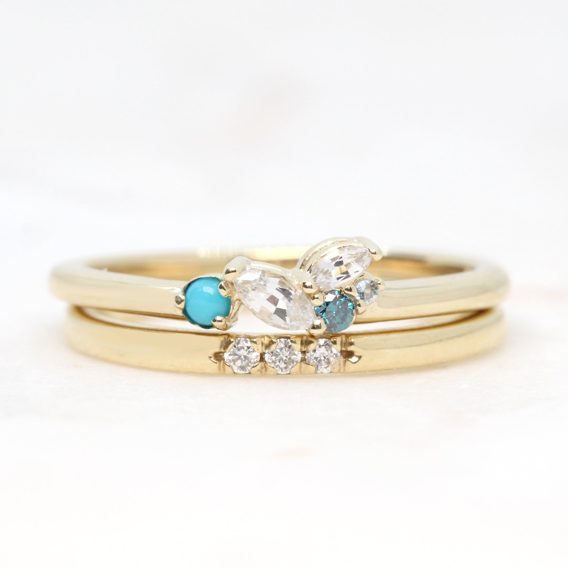 Anna Turquoise Aquamarine Sapphire Diamond Gemstone Cluster Stackable or Wedding Ring - Your choice of metal - Custom - Midwinter Co. Alternative Bridal Rings and Modern Fine Jewelry