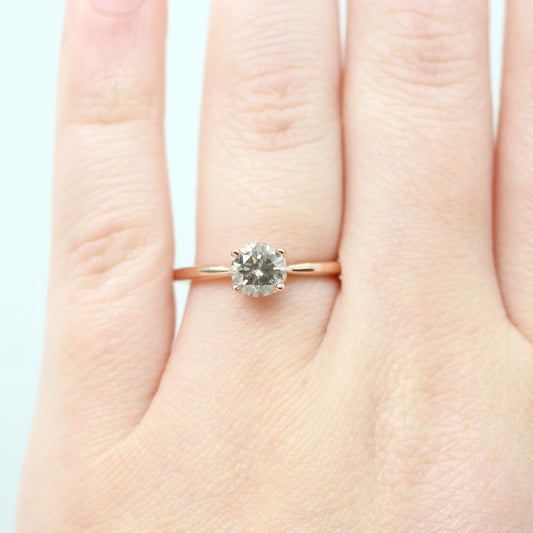 Lark Ring with a 1.02 Carat Round Champagne Gray Celestial Diamond and White Accent Diamonds in 14k Rose Gold - Ready to Size and Ship