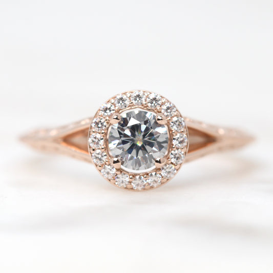 Rosie Ring with a Round Gray Moissanite and Round Accent Moissanites - Made to Order, Choose Your Gold Tone - Midwinter Co. Alternative Bridal Rings and Modern Fine Jewelry