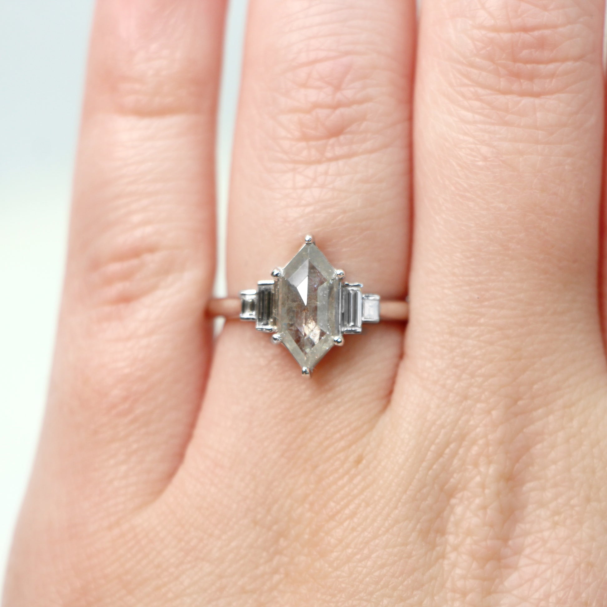 Zan Ring with a Carat Gray Elongated Hexagon Salt and Pepper