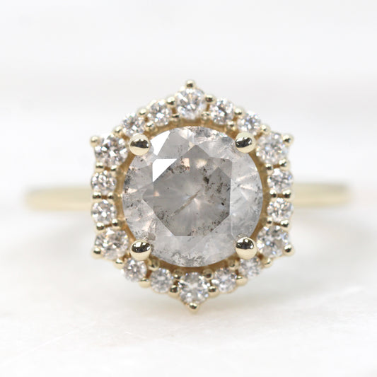 Stella Ring with a 2.44 Carat Round Light Gray Celestial Diamond and White Accent Diamonds in 14k Yellow Gold - Ready to Size and Ship - Midwinter Co. Alternative Bridal Rings and Modern Fine Jewelry