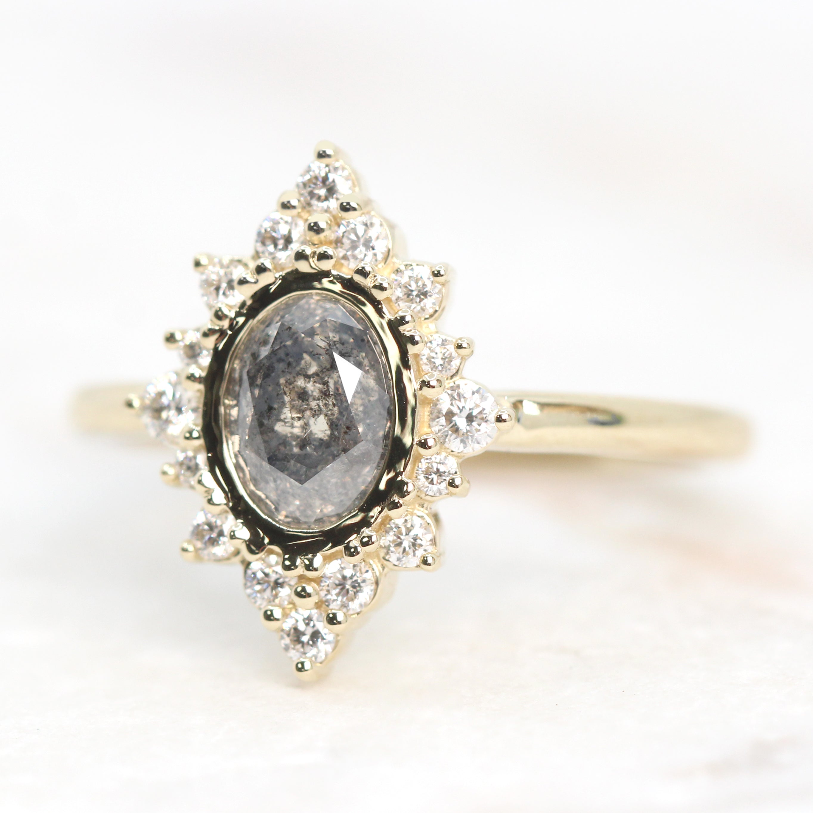 Estrella Ring with a 1.04 Carat Dark Gray Oval Celestial Diamond and White Accent Diamonds in 14k Yellow Gold - Ready to Size and Ship - Midwinter Co. Alternative Bridal Rings and Modern Fine Jewelry
