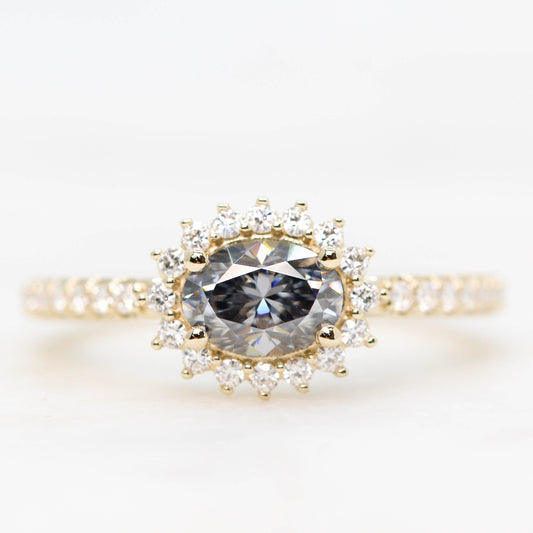 Brigid Ring with a 0.74 Carat Gray Oval Moissanite and Moissanite Accents - Made to Order, Choose Your Gold Tone - Midwinter Co. Alternative Bridal Rings and Modern Fine Jewelry