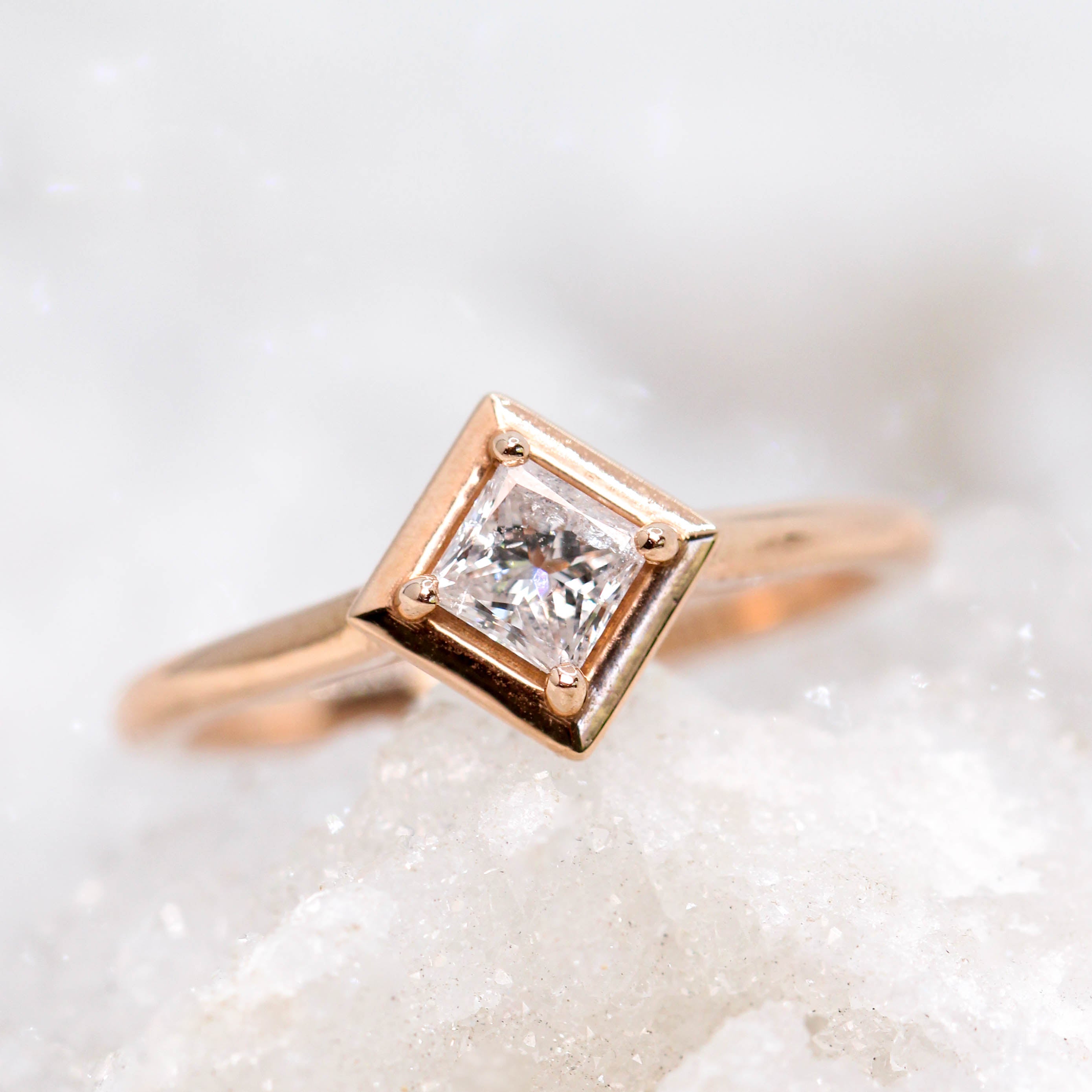 Rosemary Solitaire Ring with .40ct princess cut Diamond - 14k rose gold - Ready to Size and Ship - Midwinter Co. Alternative Bridal Rings and Modern Fine Jewelry
