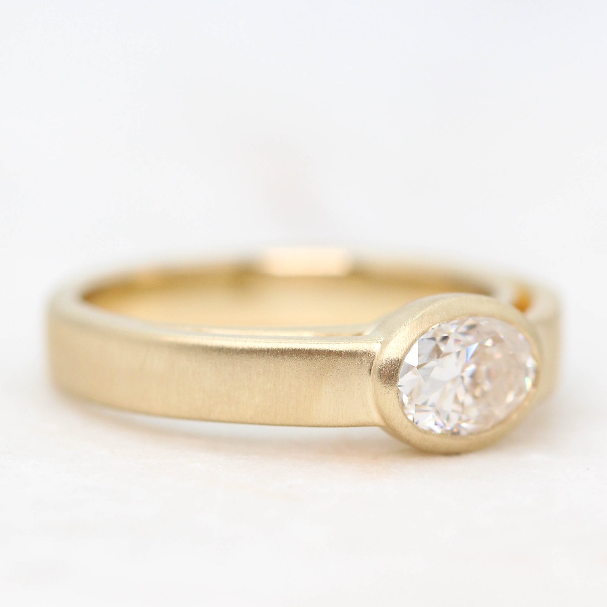 Mabel Ring - Bezel Unisex Band - Oval Moissanite - Made to Order, Choose Your Gold Tone - Midwinter Co. Alternative Bridal Rings and Modern Fine Jewelry