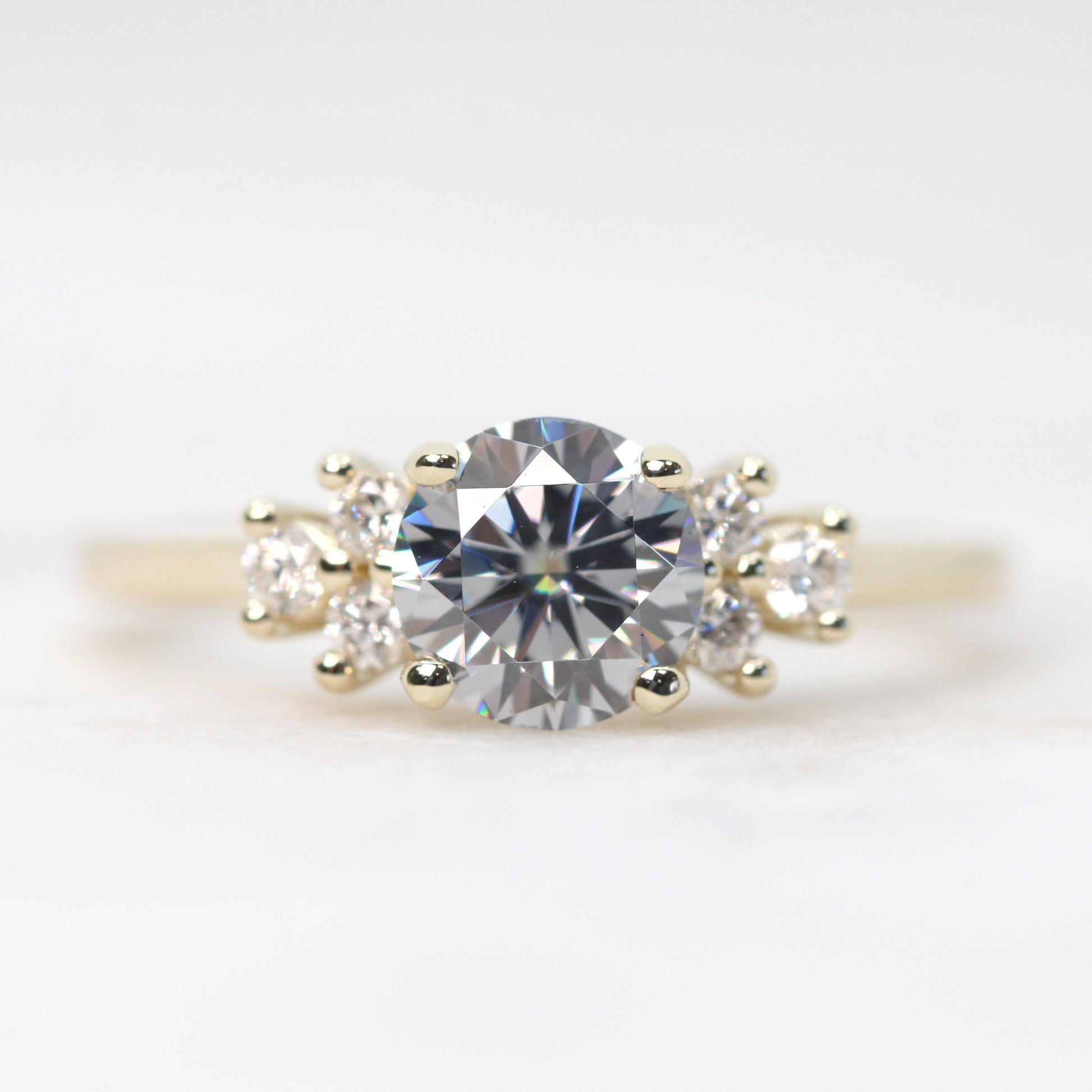 Veragene Ring with a 1 Carat Round Gray Moissanite and White Accent Diamonds - Made to Order, Choose Your Gold Tone - Midwinter Co. Alternative Bridal Rings and Modern Fine Jewelry