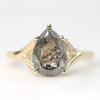 Kennedy Ring with a 2.70 Carat Clear Gray Pear Celestial Diamond and White Accent Diamonds in 14k Yellow Gold - Ready to Size and Ship - Midwinter Co. Alternative Bridal Rings and Modern Fine Jewelry