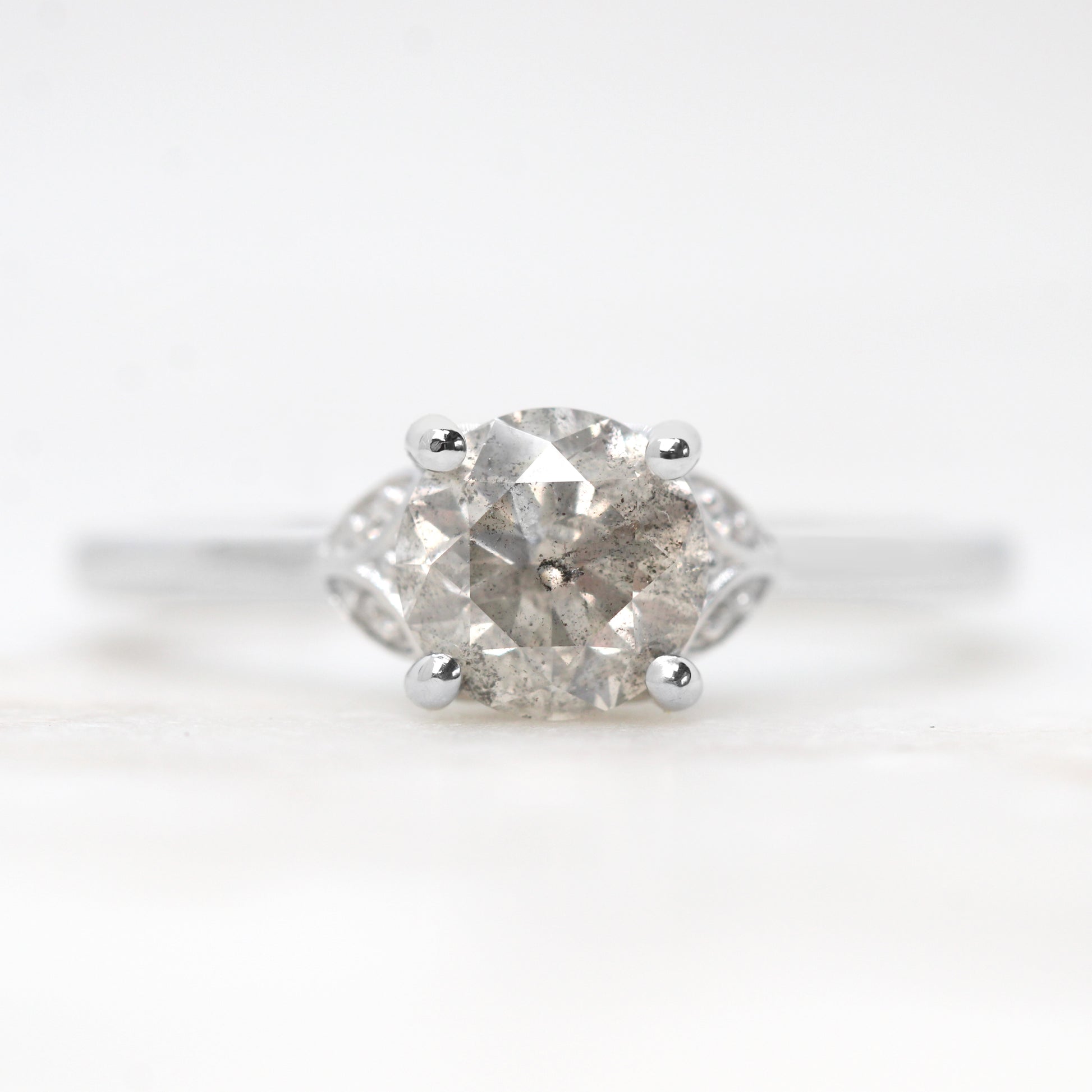 Cecelia Ring with a 1.26 Carat Round Bright Gray Celestial Diamond and White Accent Diamonds in 14k White Gold - Ready to Size and Ship - Midwinter Co. Alternative Bridal Rings and Modern Fine Jewelry