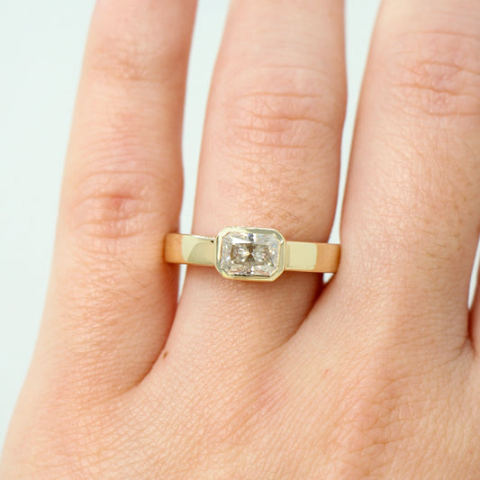 *NEED TO PHOTO BRUSHED* Mabel Ring with a 1.00 Carat Radiant Cut Moissanite - Made to Order, Choose Your Gold Tone - Midwinter Co. Alternative Bridal Rings and Modern Fine Jewelry