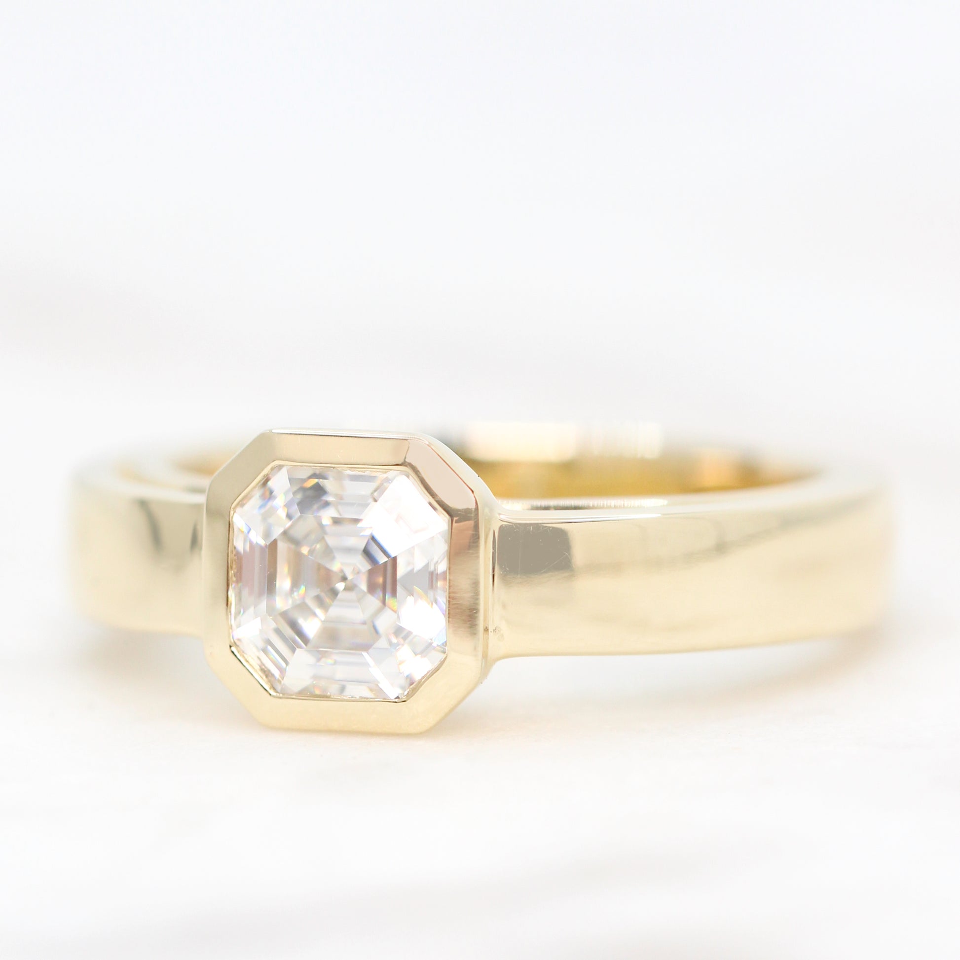 *NEED TO PHOTO BRUSHED* Mabel Ring with a 0.87 Carat Asscher Cut Moissanite - Made to Order, Choose Your Gold Tone - Midwinter Co. Alternative Bridal Rings and Modern Fine Jewelry