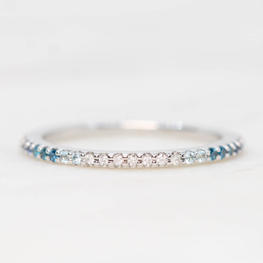 Constance - Pave set, minimal White and Blue diamond ombre fade wedding stacking band - Midwinter Co. Alternative Bridal Rings and Modern Fine Jewelry