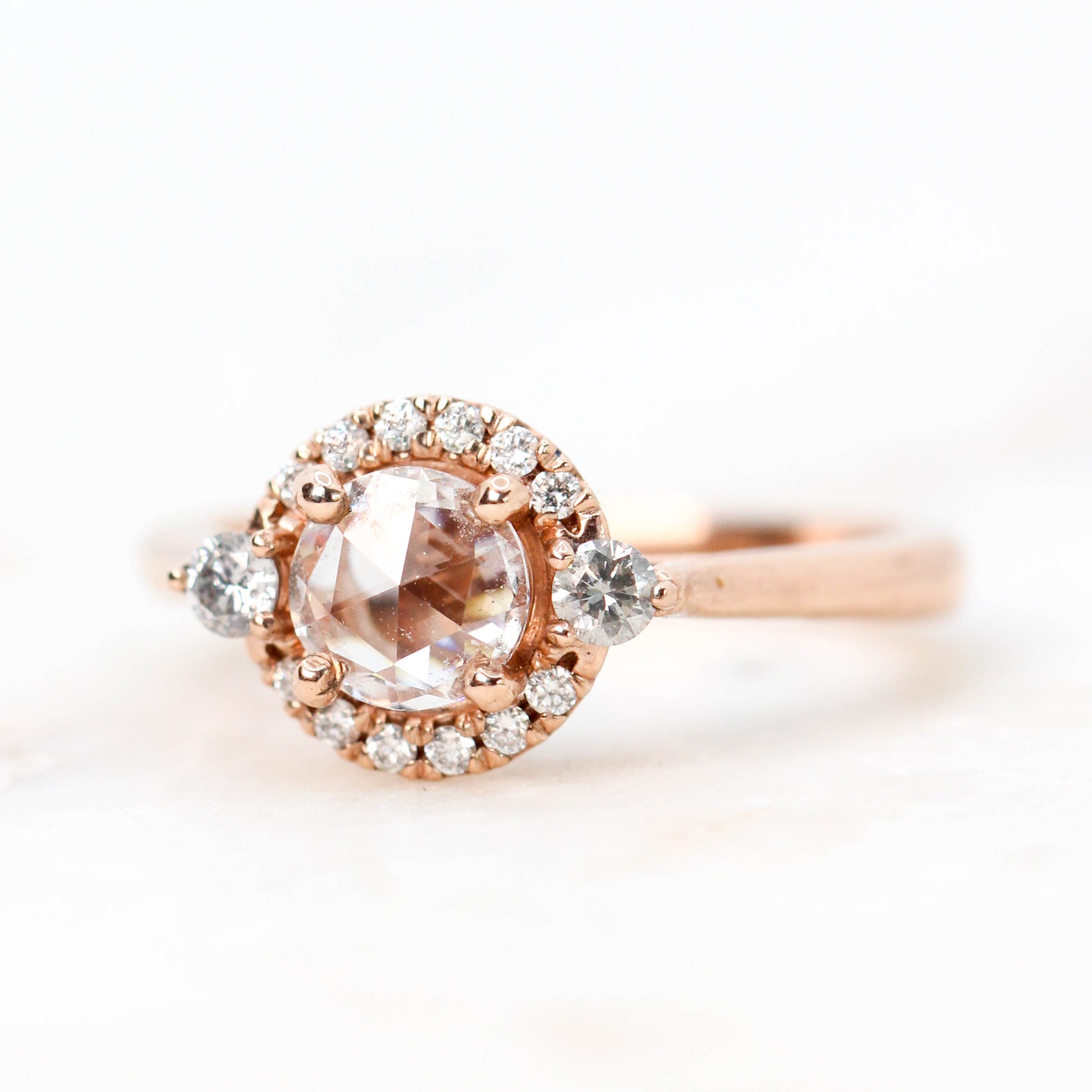 Vanessa Ring with 0.41 Carat Rose Cut Clear Round Diamond and Natural Diamond Accents in 10k Rose Gold - Ready to Size and Ship - Midwinter Co. Alternative Bridal Rings and Modern Fine Jewelry