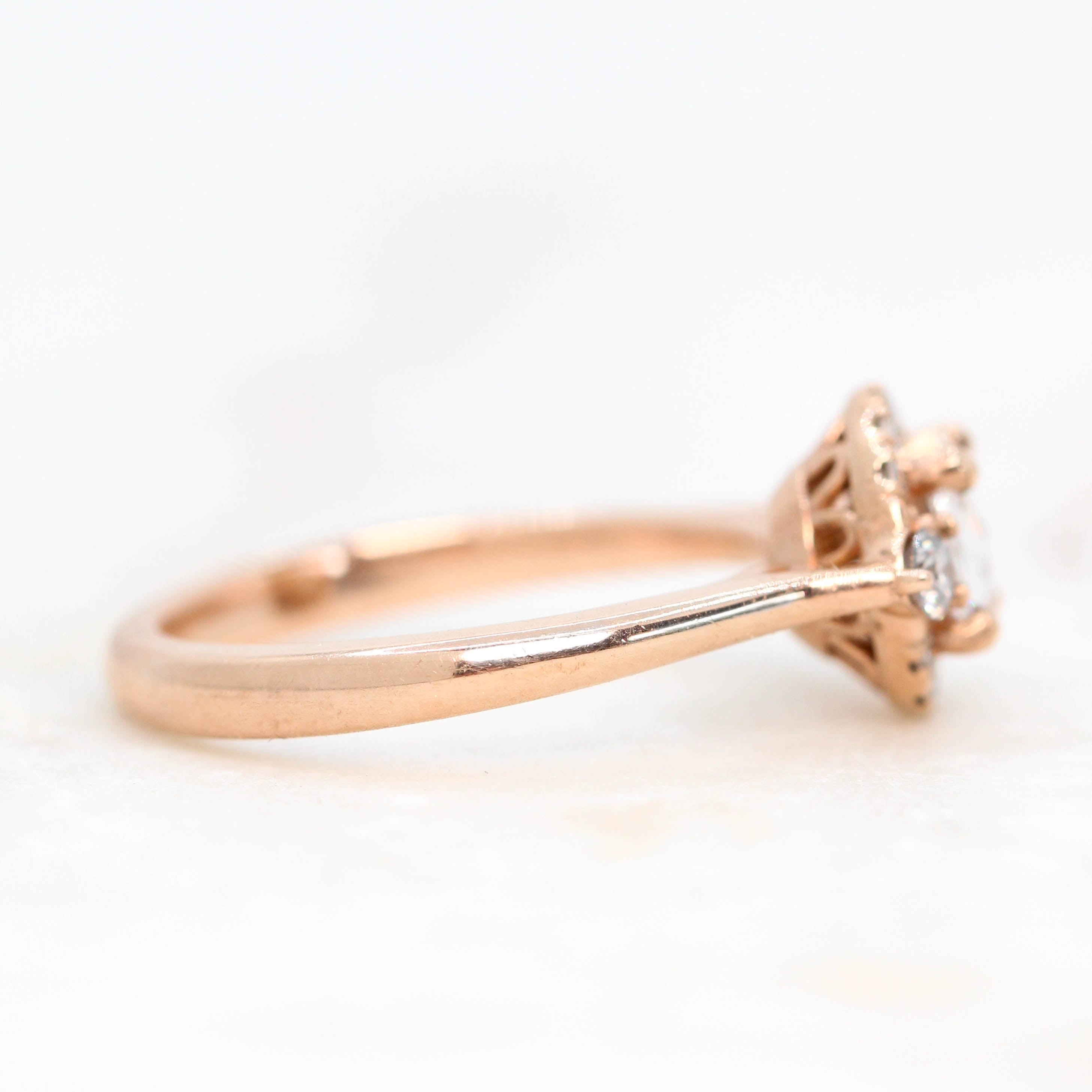 Vanessa Ring with 0.41 Carat Rose Cut Clear Round Diamond and Natural Diamond Accents in 10k Rose Gold - Ready to Size and Ship - Midwinter Co. Alternative Bridal Rings and Modern Fine Jewelry
