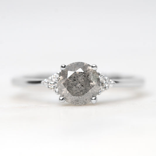 Imogene Ring with a 1.15 Carat Round Gray Salt and Pepper Diamond and White Canadian Diamond Accents in 14k White Gold - Ready to Size and Ship