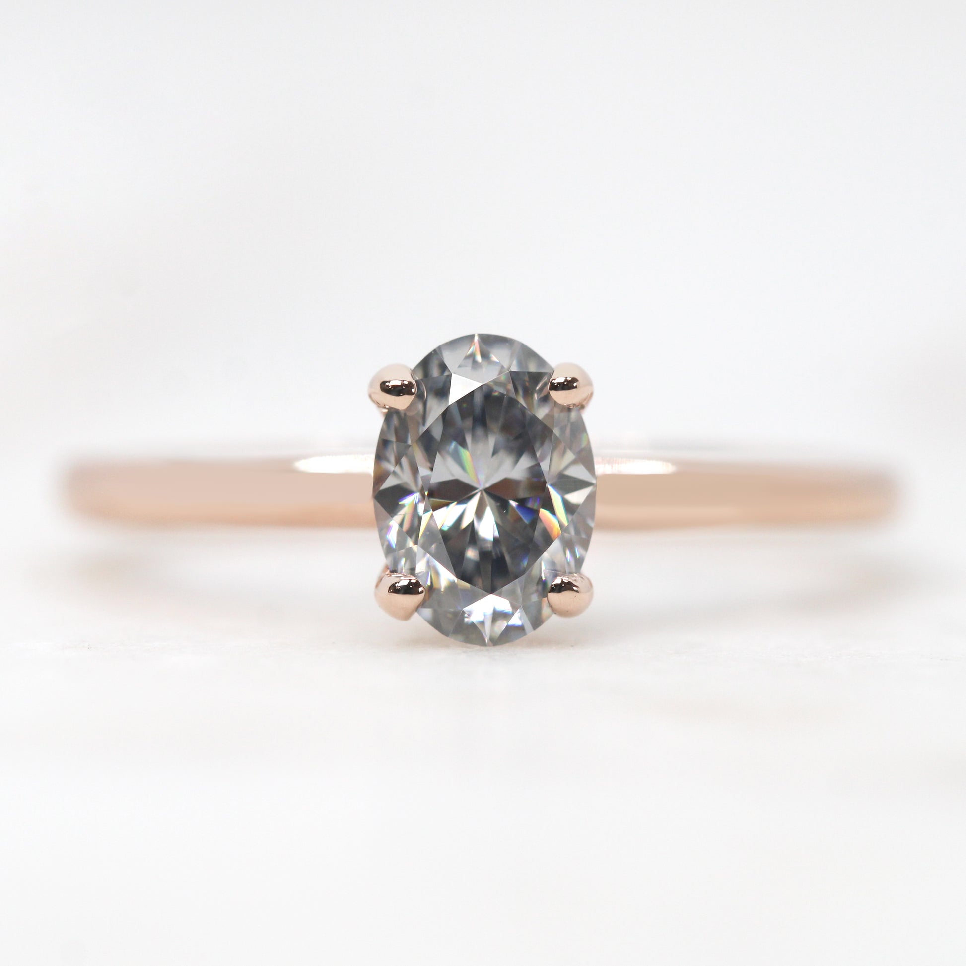 Emma Ring with a 0.8 Carat Oval Gray Moissanite - Made to Order, Choose Your Gold Tone - Midwinter Co. Alternative Bridal Rings and Modern Fine Jewelry