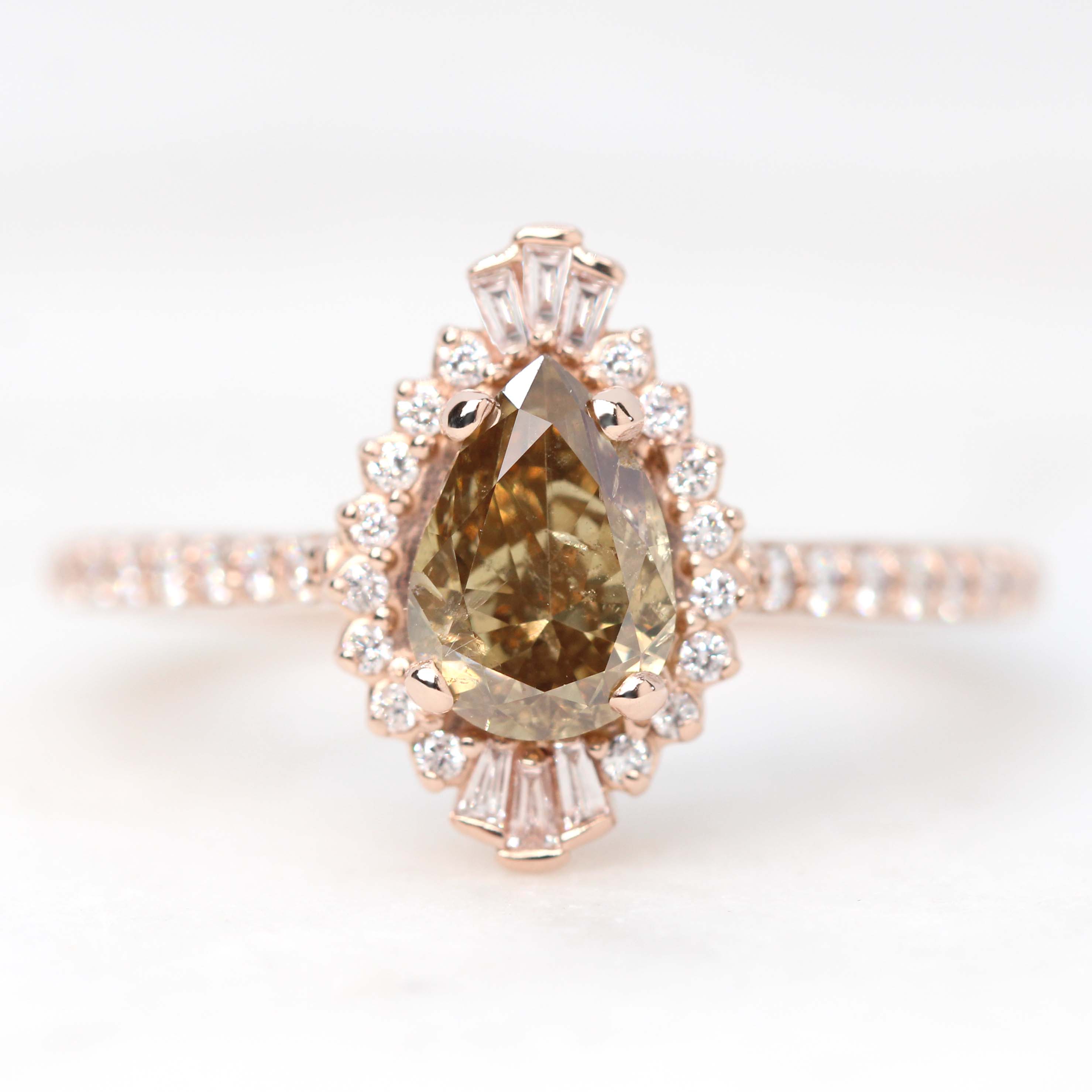 Tinsley Ring with a 1.01 Carat Pear Champagne Salt and Pepper Diamond and  White Accent Diamonds in 14k Rose Gold - Ready to Size and Ship