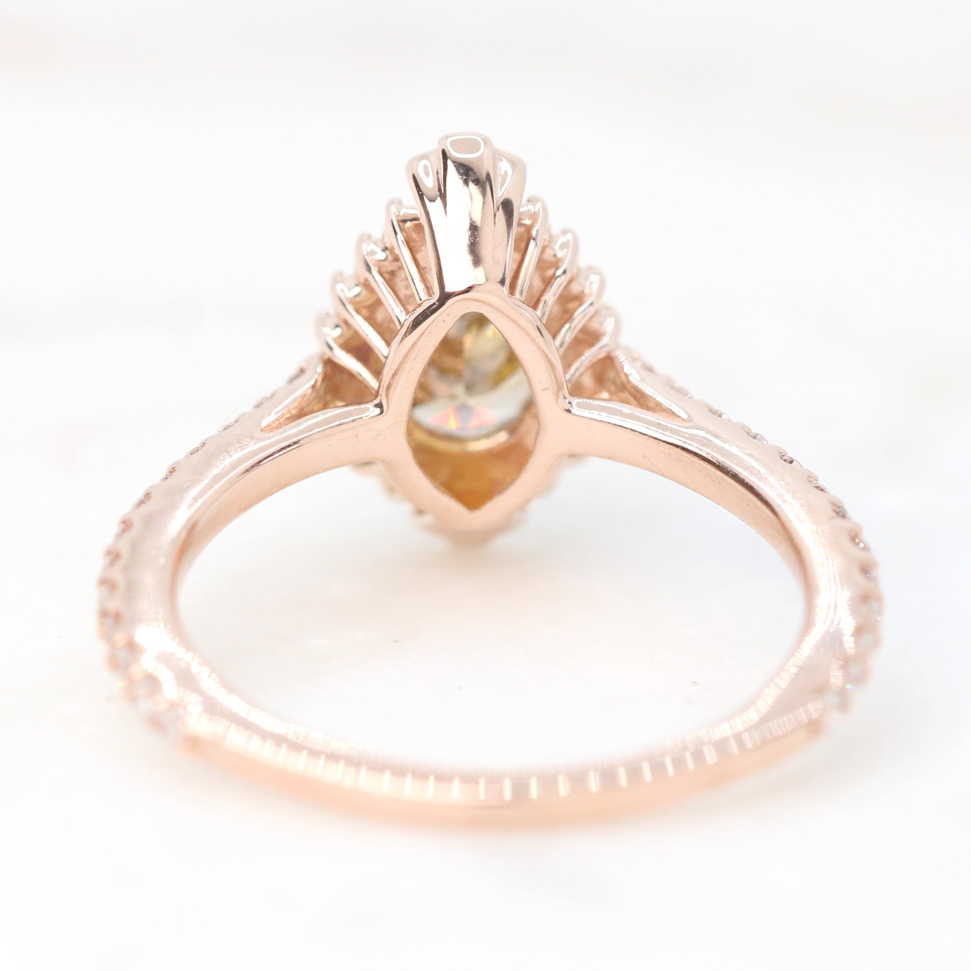 Tinsley Ring with a 1.01 Carat Pear Champagne Salt and Pepper Diamond and White Accent Diamonds in 14k Rose Gold - Ready to Size and Ship - Midwinter Co. Alternative Bridal Rings and Modern Fine Jewelry