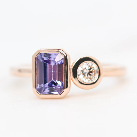 (SB) Toi et Moi Ring with an Emerald Cut Tanzanite & White Round Diamond - Made to Order, Choose Your Gold Tone - Midwinter Co. Alternative Bridal Rings and Modern Fine Jewelry