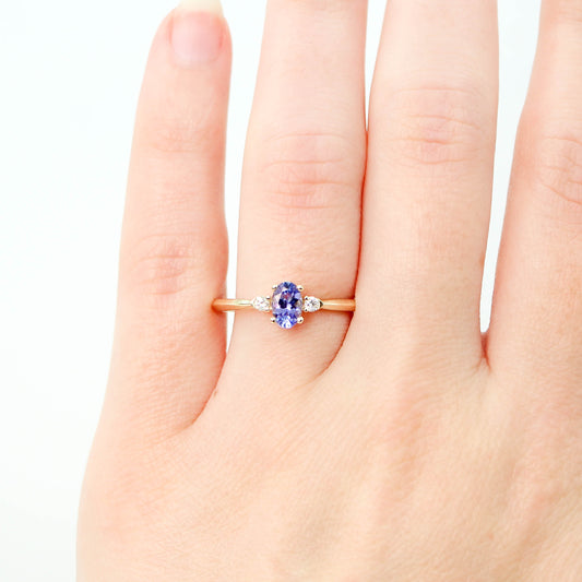 (SB ) Chelsea Ring with an Oval Tanzanite and White Accent Diamonds in 14k Yellow Gold - Made to Order, Choose Your Gold Tone - Midwinter Co. Alternative Bridal Rings and Modern Fine Jewelry
