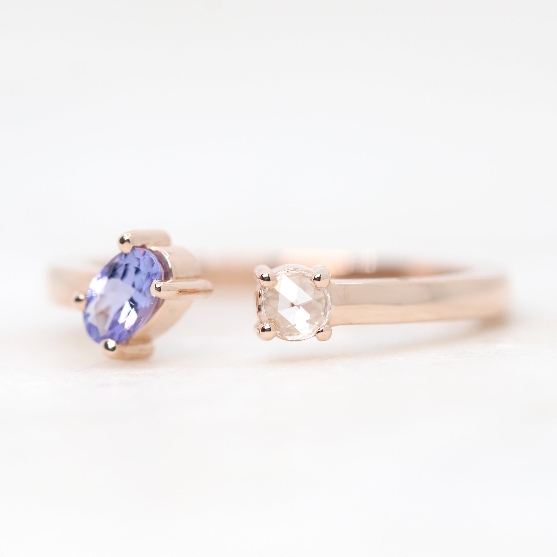 (SB) Jamie Ring with an Oval Tanzanite & Clear Round Diamond - Made to Order, Choose Your Gold Tone - Midwinter Co. Alternative Bridal Rings and Modern Fine Jewelry