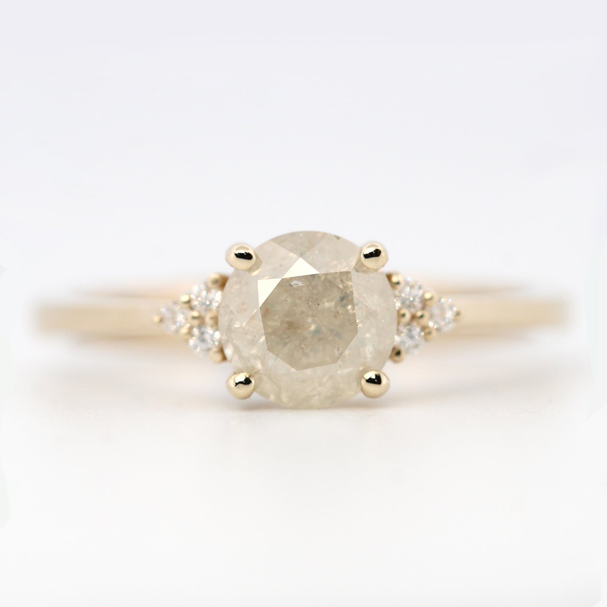 Imogene Ring with a 1.14 Carat Round Misty White Celestial Diamond and White Accent Diamonds in 14k Yellow Gold - Ready to Size and Ship - Midwinter Co. Alternative Bridal Rings and Modern Fine Jewelry
