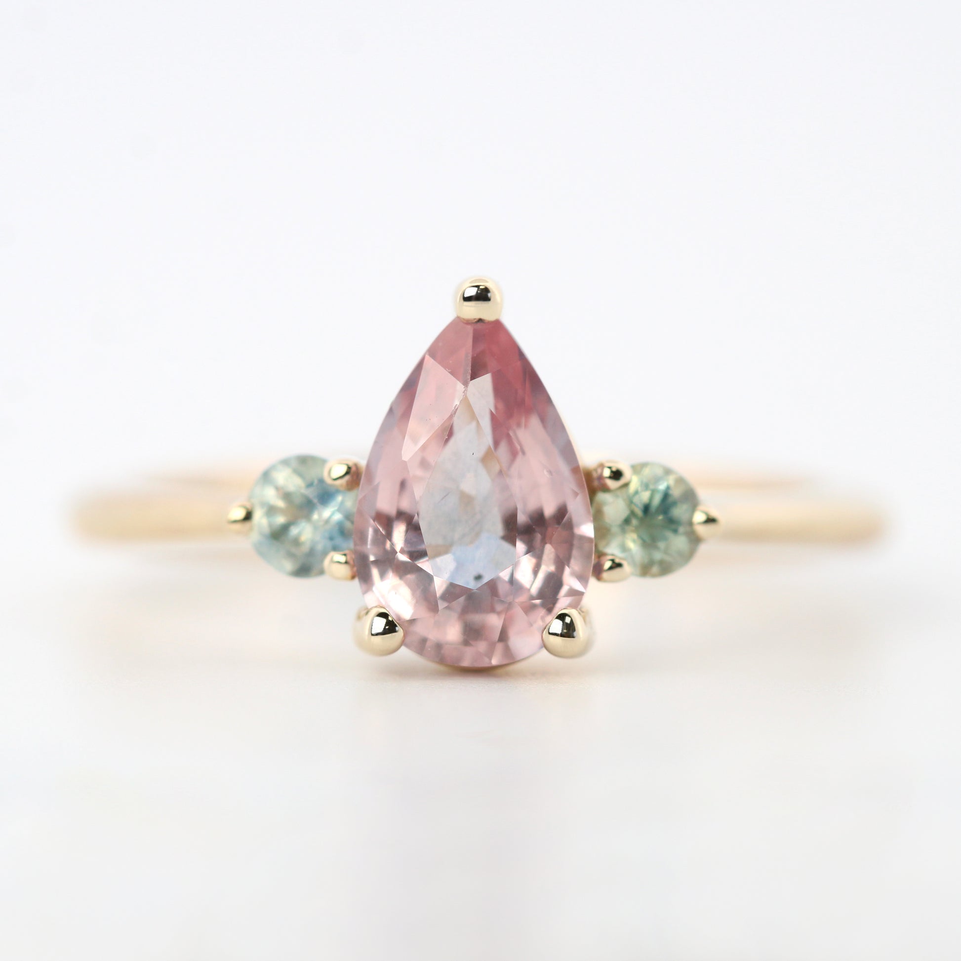 Drea Ring with a 1.40 Carat Clear Pink Pear Sapphire and Sapphire Accents in 14k Yellow Gold - Ready to Size and Ship - Midwinter Co. Alternative Bridal Rings and Modern Fine Jewelry