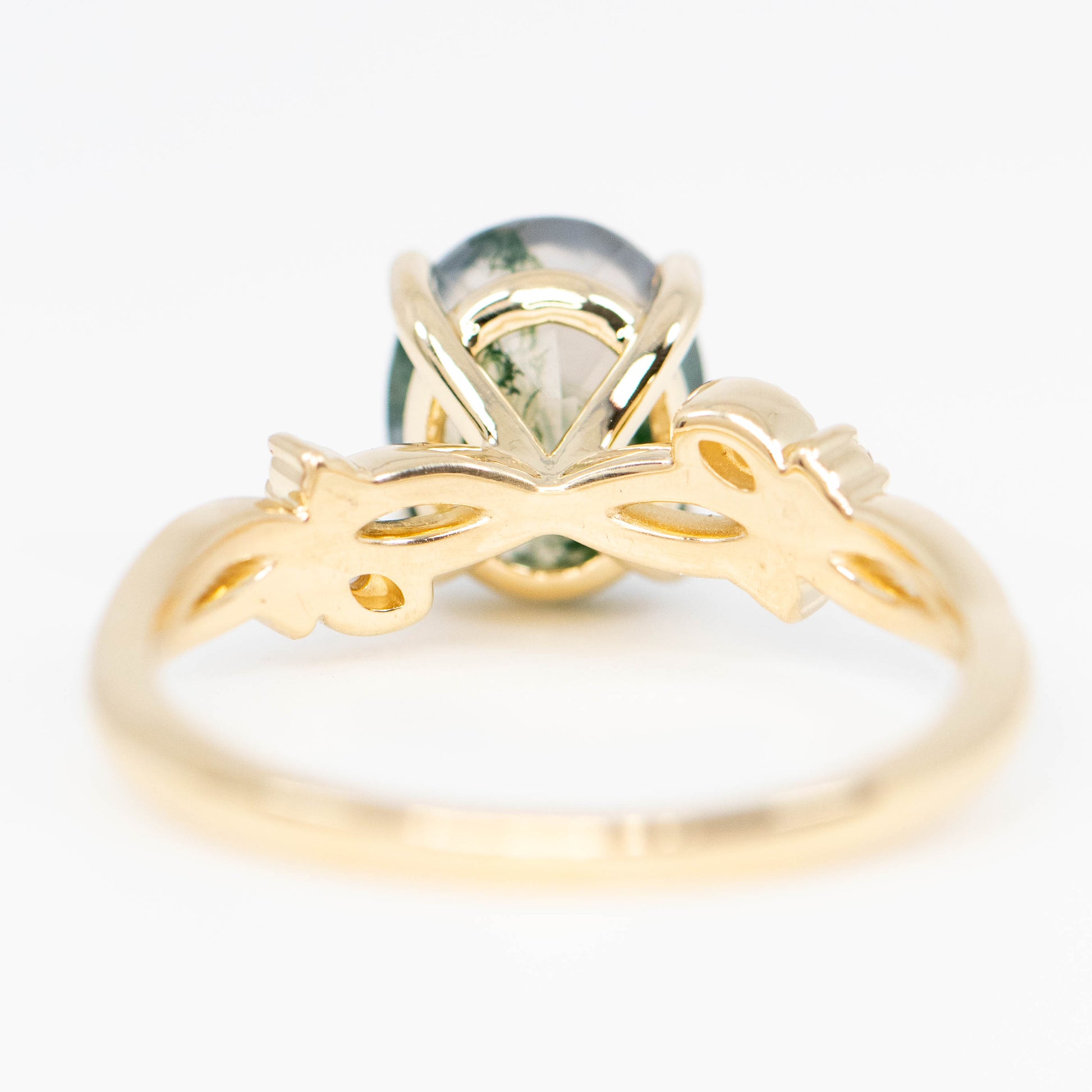 Jasmine Ring with an Oval Moss Agate and White Accent Diamonds - Made to Order - Midwinter Co. Alternative Bridal Rings and Modern Fine Jewelry