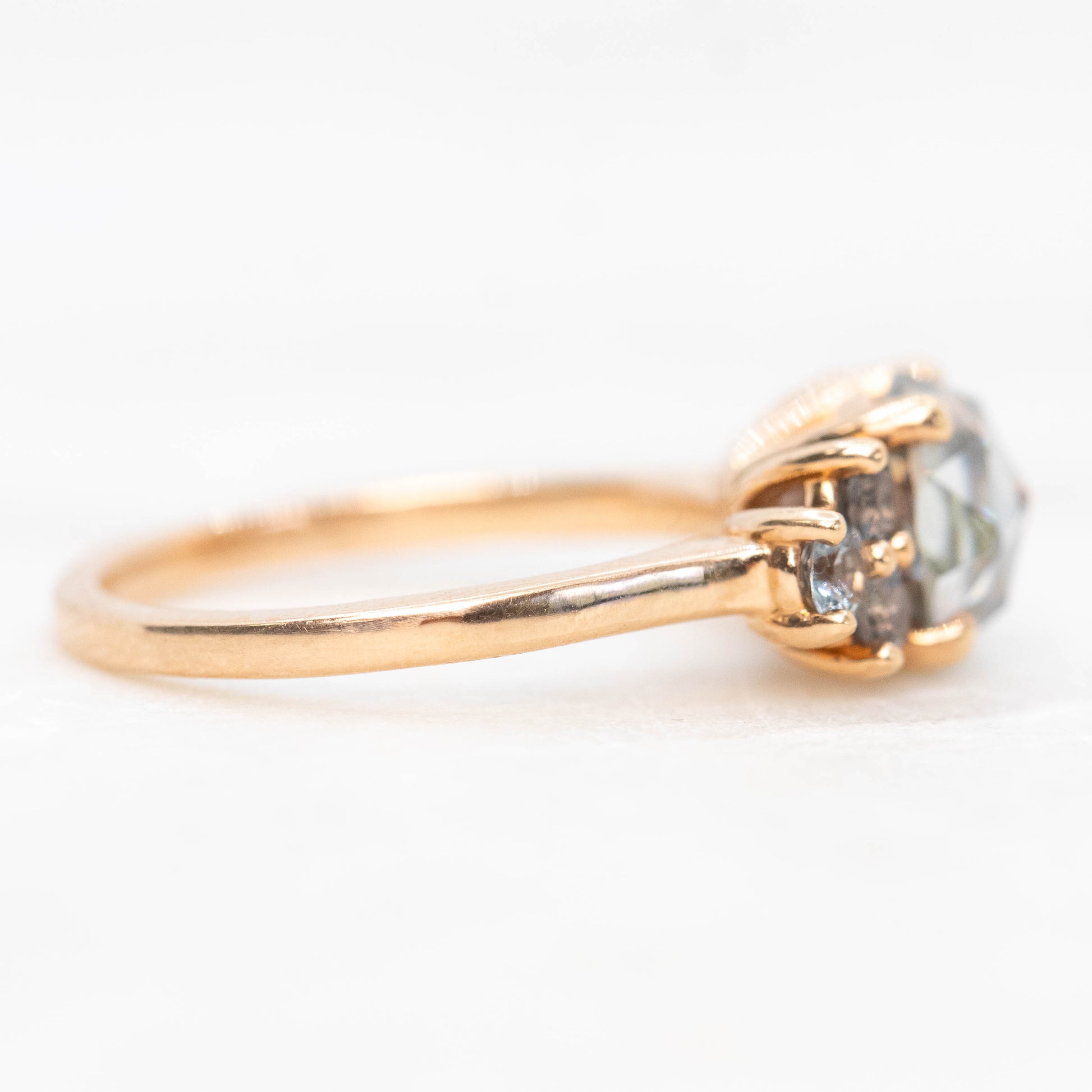 Veragene Ring with a 1.40 Carat Round Moissanite and Spinel Accents in 14k Rose Gold - Ready to Size and Ship - Midwinter Co. Alternative Bridal Rings and Modern Fine Jewelry