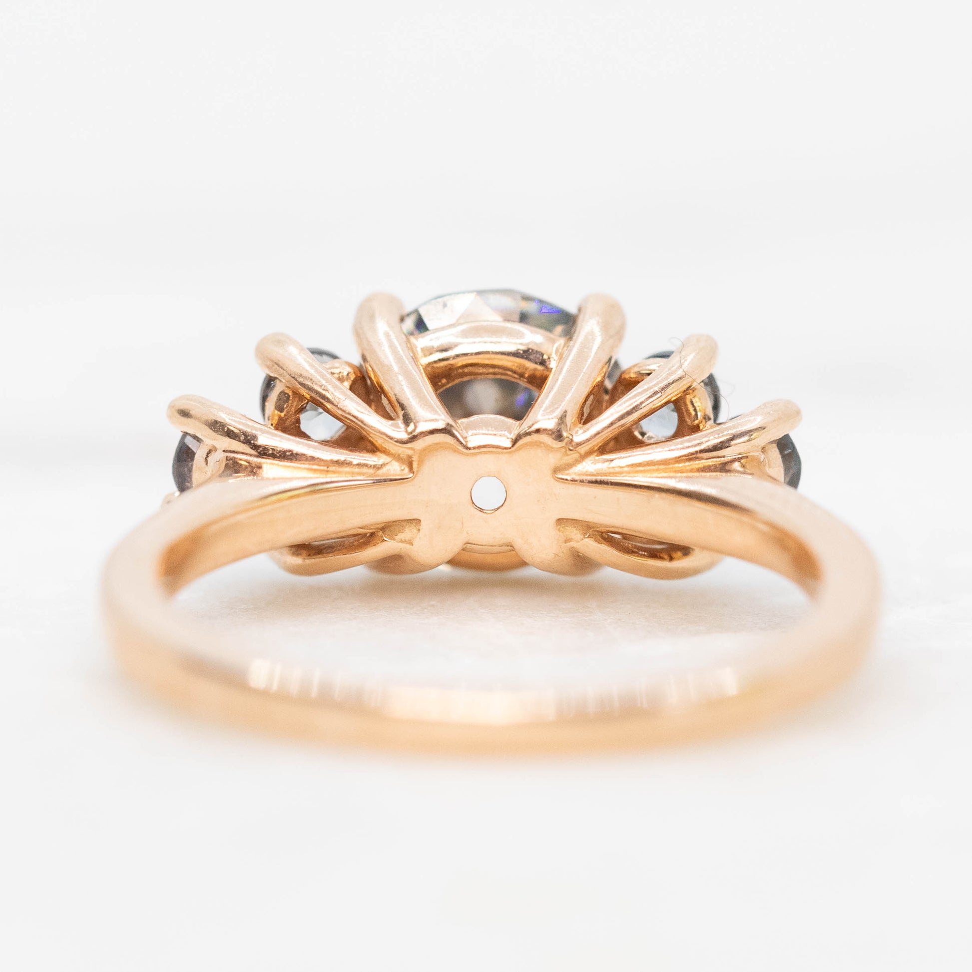 Veragene Ring with a 1.40 Carat Round Moissanite and Spinel Accents in 14k Rose Gold - Ready to Size and Ship - Midwinter Co. Alternative Bridal Rings and Modern Fine Jewelry