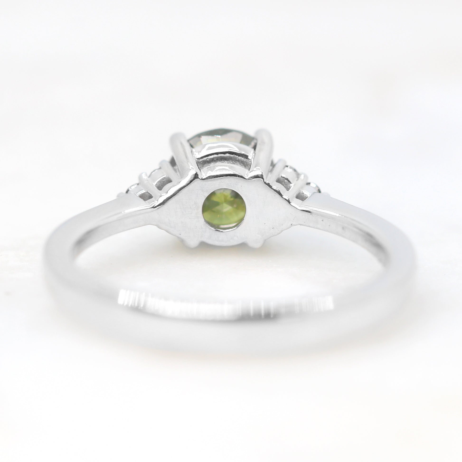 Imogene Ring with a 0.89 Carat Round Dark Green Diamond and Salt and Pepper Accent Diamonds in 14k White Gold - Ready to Size and Ship - Midwinter Co. Alternative Bridal Rings and Modern Fine Jewelry