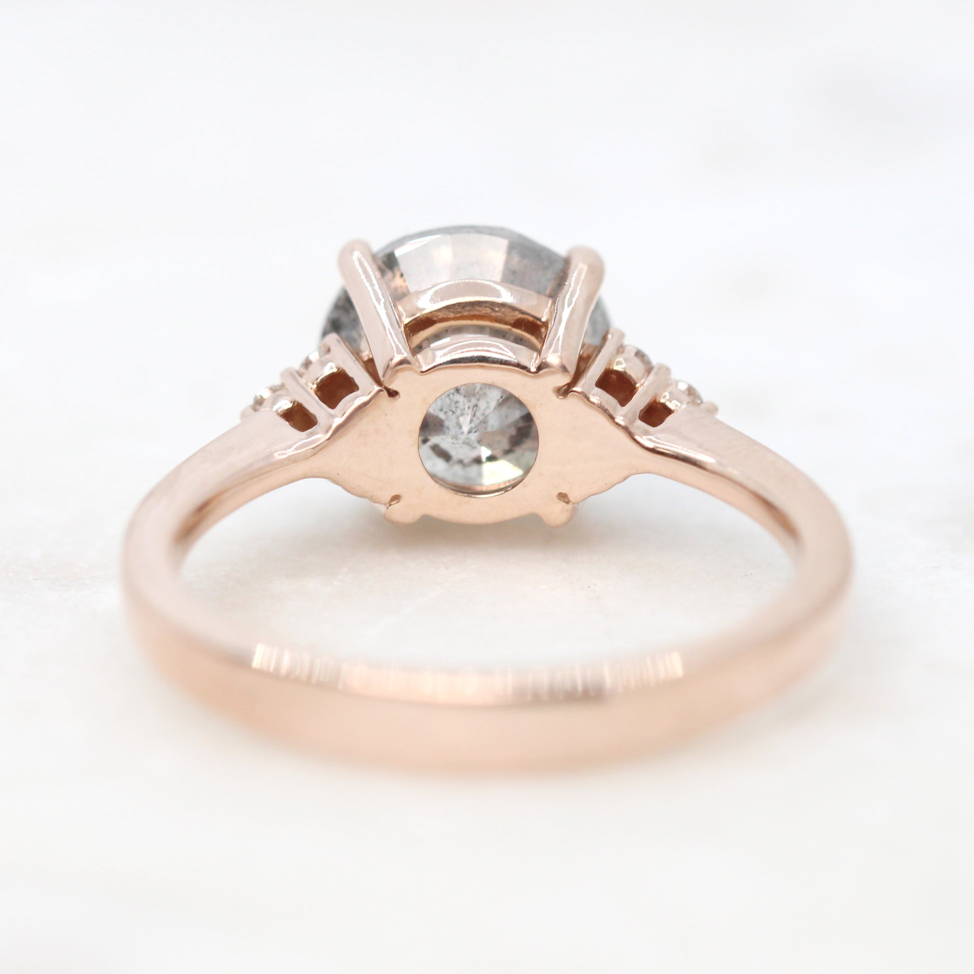 Imogene Ring with a 3.00 Carat Round Bright Gray Celestial Diamond and White Accent Diamonds in 14k Rose Gold - Ready to Size and Ship - Midwinter Co. Alternative Bridal Rings and Modern Fine Jewelry