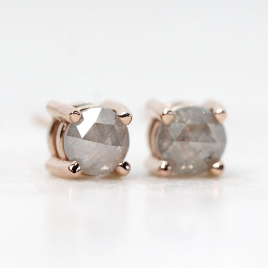 Rose Cut 4.25mm-4.5mm Misty Gray Celestial Diamond Earring Studs in 14k Rose Gold - Ready to Ship - Midwinter Co. Alternative Bridal Rings and Modern Fine Jewelry