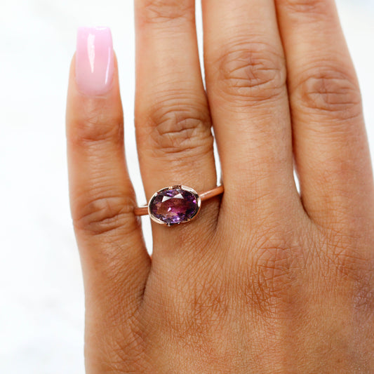 Verbena Ring with a 1.80 Carat Purple Melody Quartz in 14k Rose Gold - Ready to Size and Ship - Midwinter Co. Alternative Bridal Rings and Modern Fine Jewelry