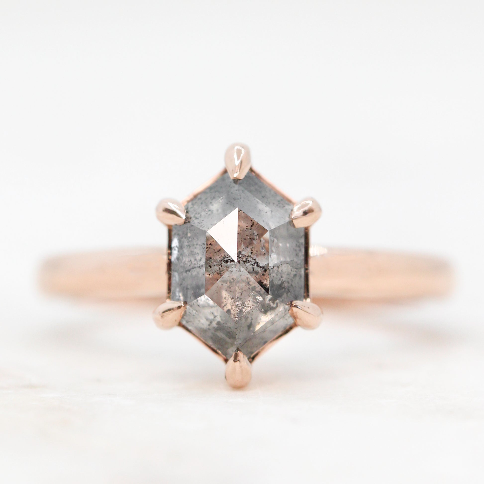 Charlotte Ring with a 2.34 Carat Dark & Clear Hexagon Diamond in 14k Rose Gold - Ready to Size and Ship - Midwinter Co. Alternative Bridal Rings and Modern Fine Jewelry