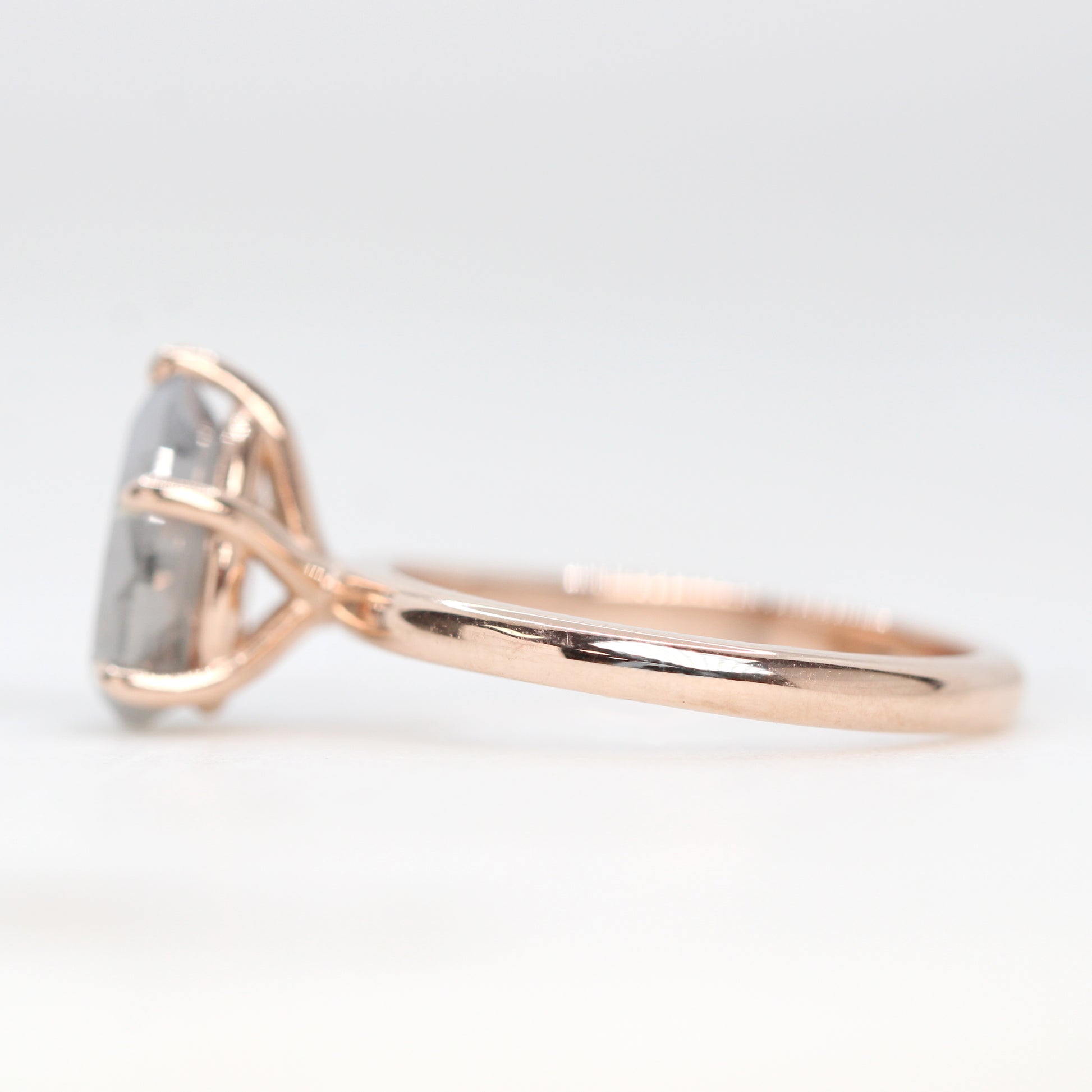 Charlotte Ring with a 2.31 Carat Pear Misty Gray Salt and Pepper Diamond in 14k Rose Gold - Ready to Size and Ship - Midwinter Co. Alternative Bridal Rings and Modern Fine Jewelry