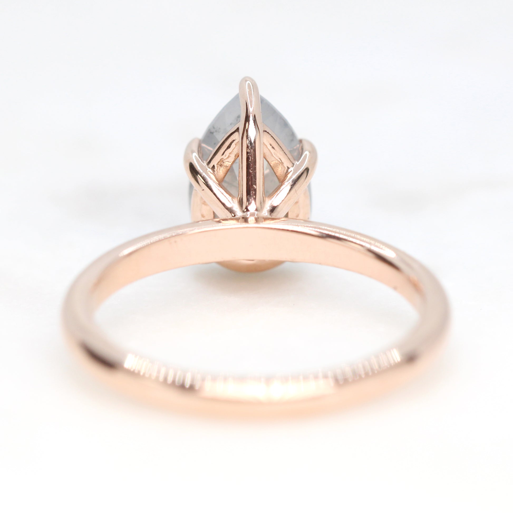 Charlotte Ring with a 2.31 Carat Pear Misty Gray Salt and Pepper Diamond in 14k Rose Gold - Ready to Size and Ship - Midwinter Co. Alternative Bridal Rings and Modern Fine Jewelry