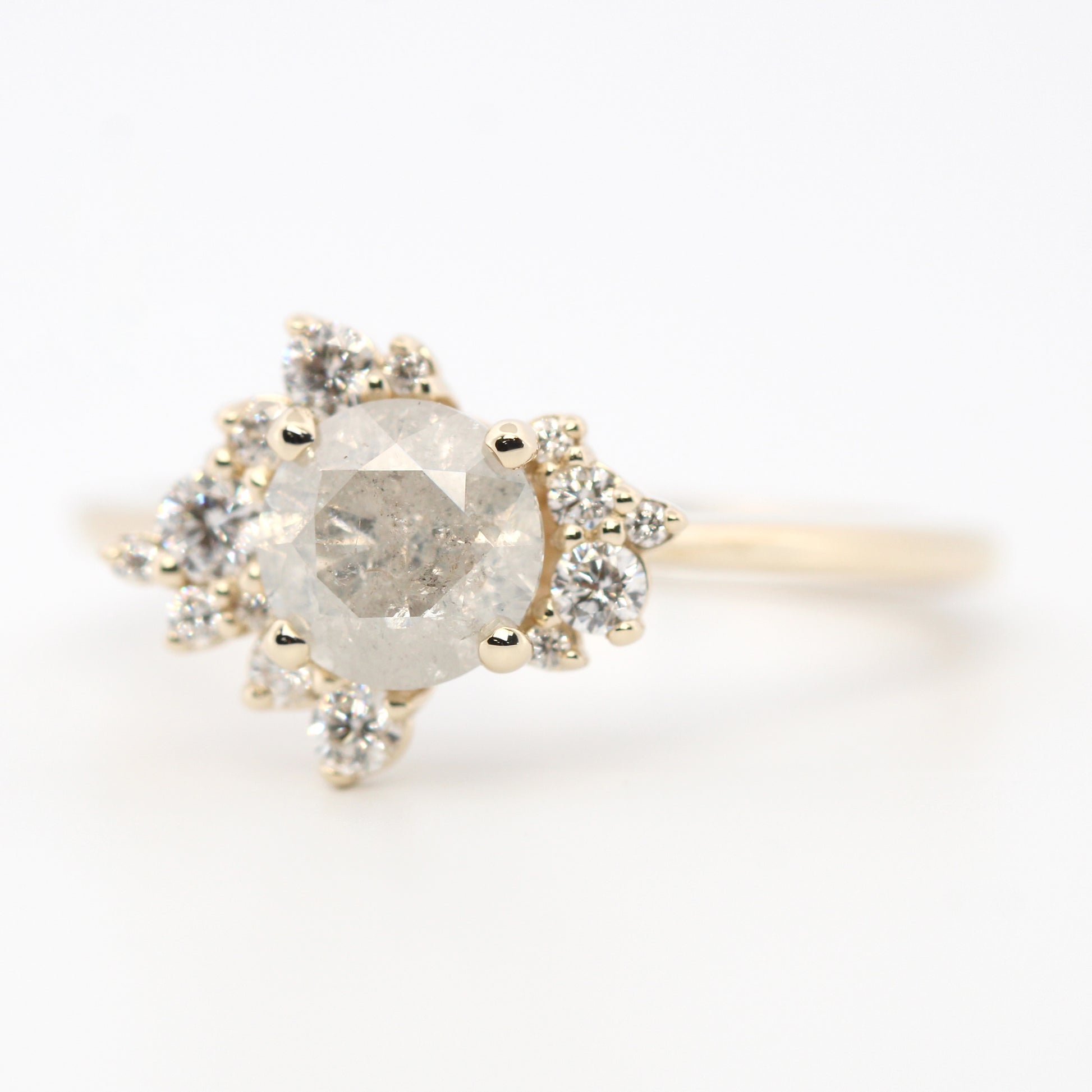 Orion Ring with a 1.04 Carat Round Light Gray Celestial Diamond and White Accent Diamonds in 14k Yellow Gold - Ready to Size and Ship - Midwinter Co. Alternative Bridal Rings and Modern Fine Jewelry