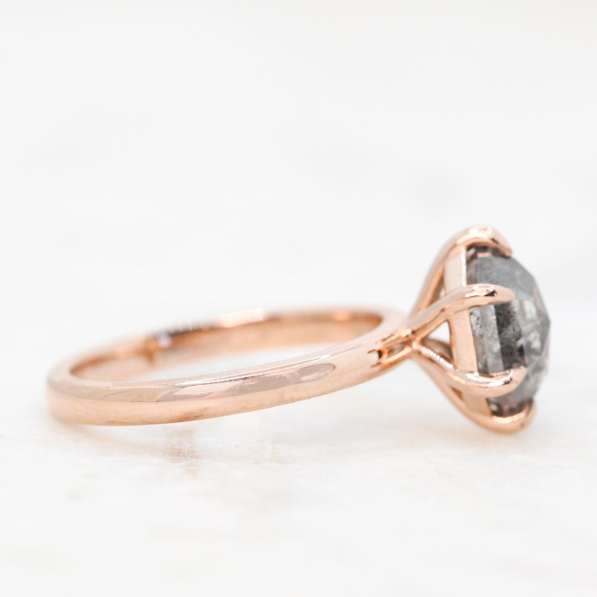 Charlotte Ring with a 2.34 Carat Dark & Clear Hexagon Diamond in 14k Rose Gold - Ready to Size and Ship - Midwinter Co. Alternative Bridal Rings and Modern Fine Jewelry