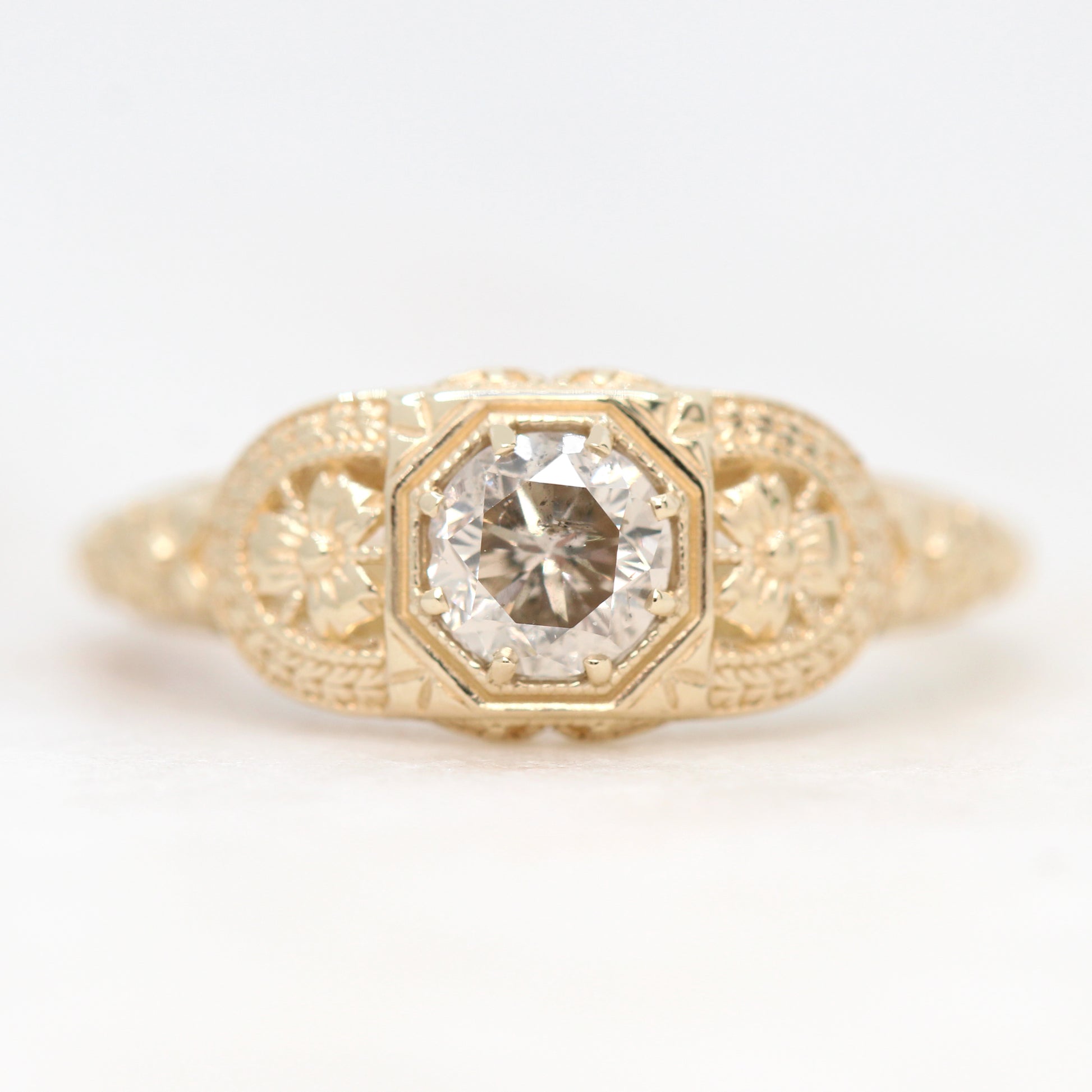 Delphine Ring with a 0.54 Carat Round Gray Celestial Diamond in 14k Yellow Gold - Ready to Size and Ship - Midwinter Co. Alternative Bridal Rings and Modern Fine Jewelry