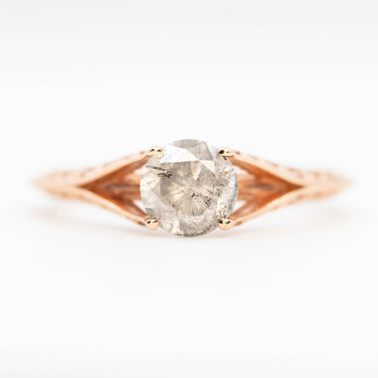 Ivy Ring with a 0.98 Carat Round Light Gray Salt and Pepper Diamond in 14k Rose Gold - Ready to Size and Ship