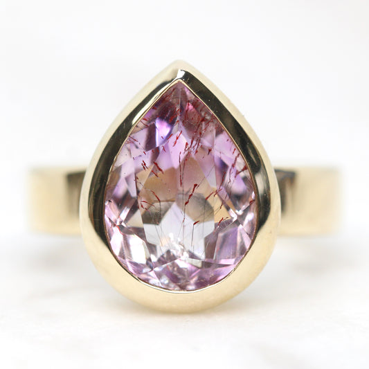 Carter Ring with a 4.29 Carat Pear Melody Quartz in 14k Yellow Gold - Ready to Size and Ship - Midwinter Co. Alternative Bridal Rings and Modern Fine Jewelry