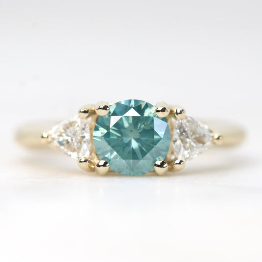 Nolen Ring with a 1.00 Carat Round Teal Diamond and White Accent Diamonds in 14k Yellow Gold - Ready to Size and Ship - Midwinter Co. Alternative Bridal Rings and Modern Fine Jewelry