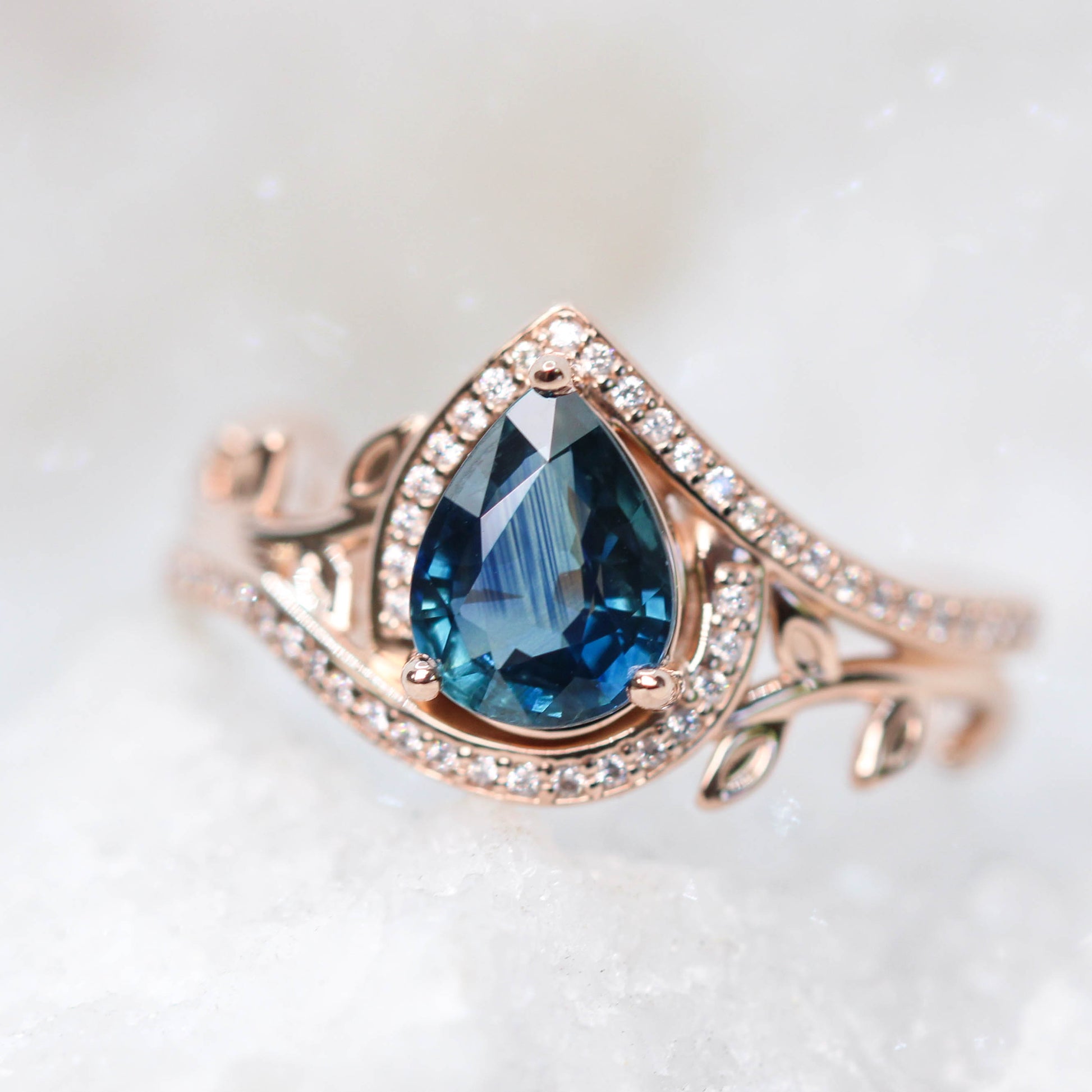 Custom Pave and Leaf Setting - Midwinter Co. Alternative Bridal Rings and Modern Fine Jewelry