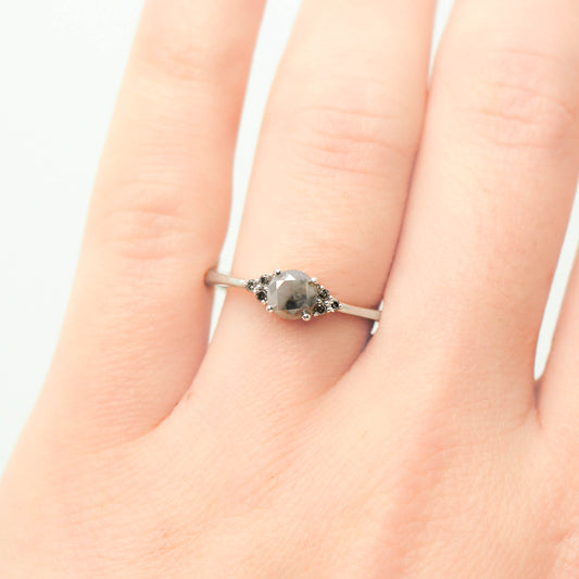 Imogene Ring with a 0.70 Carat Dark Misty Gray Round Diamond and Dark Gray Accent Diamonds in 14k White Gold - Ready to Size and Ship - Midwinter Co. Alternative Bridal Rings and Modern Fine Jewelry
