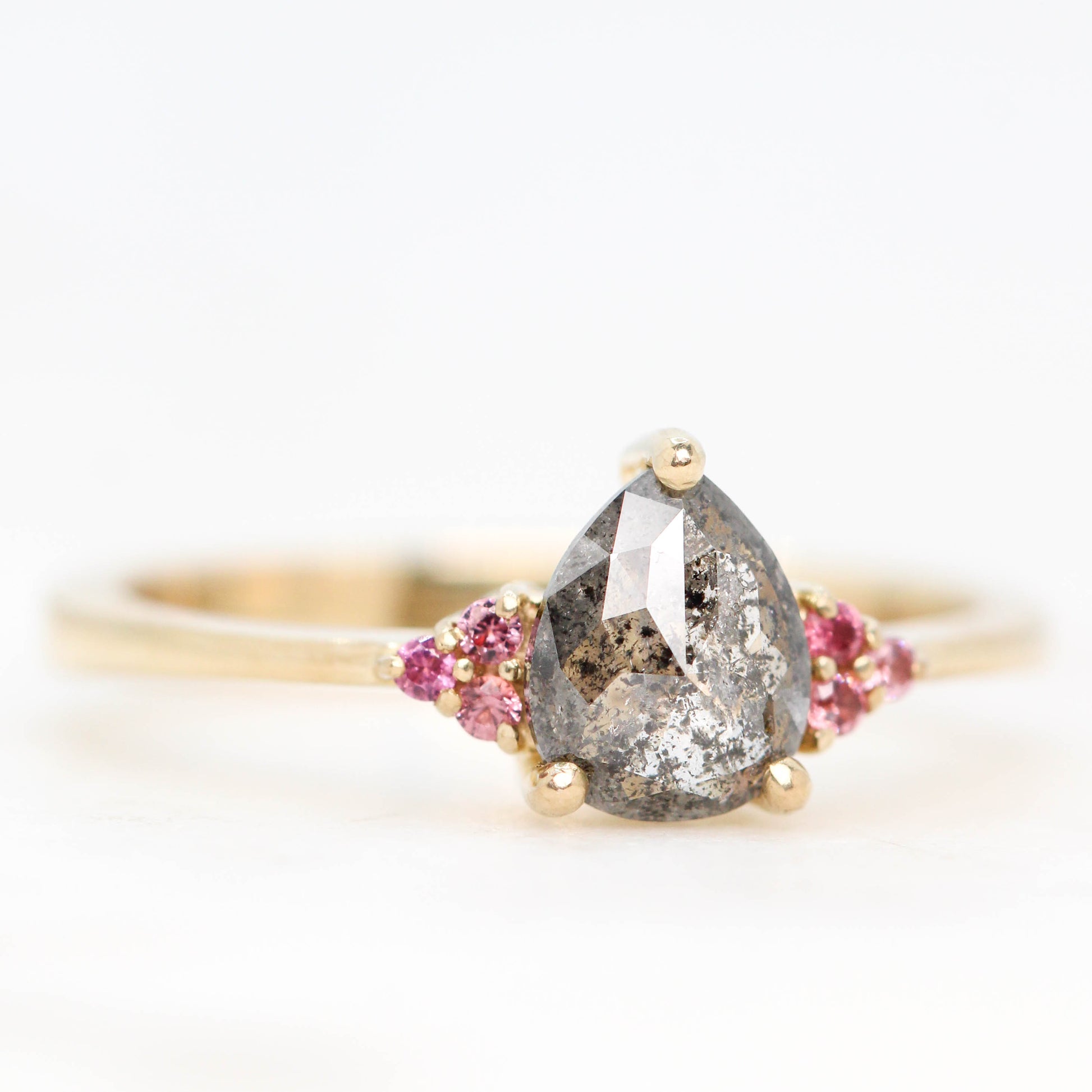 Imogene Ring with a 0.72 Carat Dark and Clear Celestial Pear Diamond and Berry Sapphire Accents in 14k Yellow Gold - Ready to Size and Ship - Midwinter Co. Alternative Bridal Rings and Modern Fine Jewelry