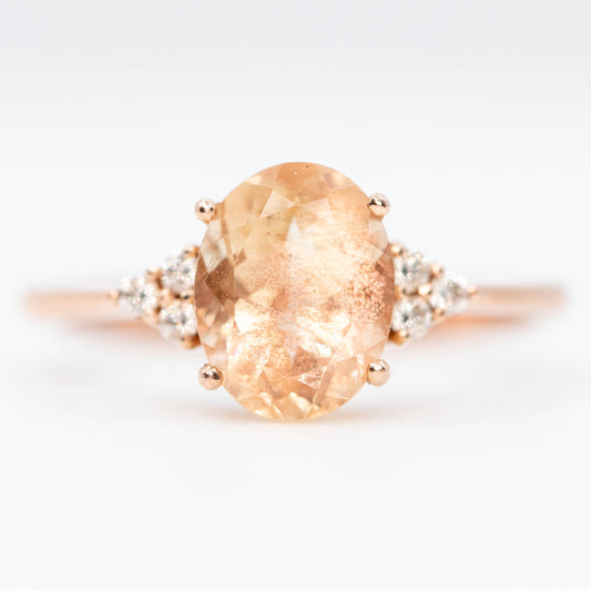 Imogene Ring with a 1.99 Carat Oval Sunstone and White Accent Diamonds in 14k Rose Gold - Ready to Size and Ship